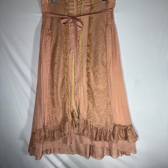 Pretty Angel Tan A-Line Skirt with Lace and Bow - Picture 1 of 11